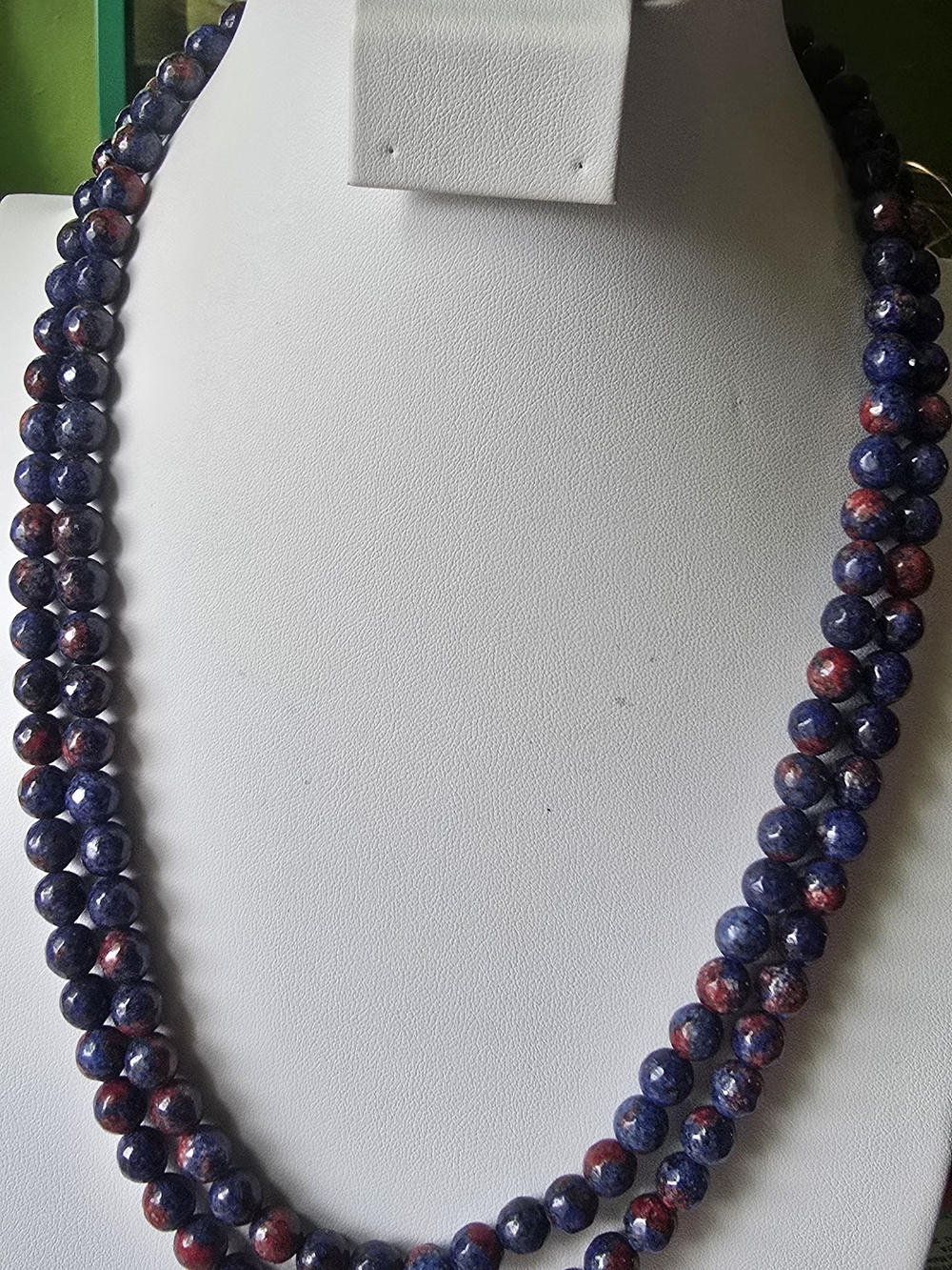 Double-Strand Blue and Red Bead Necklace - Women's Jewelry